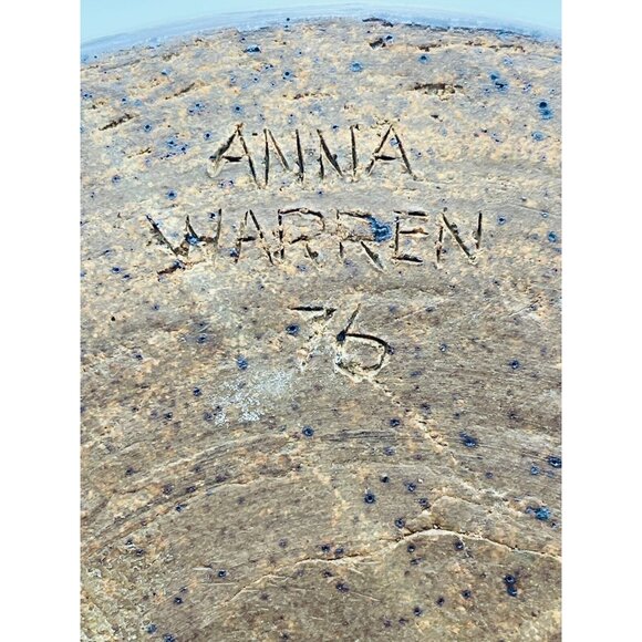 Vtg 1970’s Art Pottery Vase Vessel, Purple Brown Carved Signed Anna Warren - Picture 8 of 8